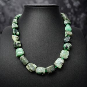 Stauer Natural Emerald in Matrix Necklace 15” Hand Knotted 925 Sterling Silver